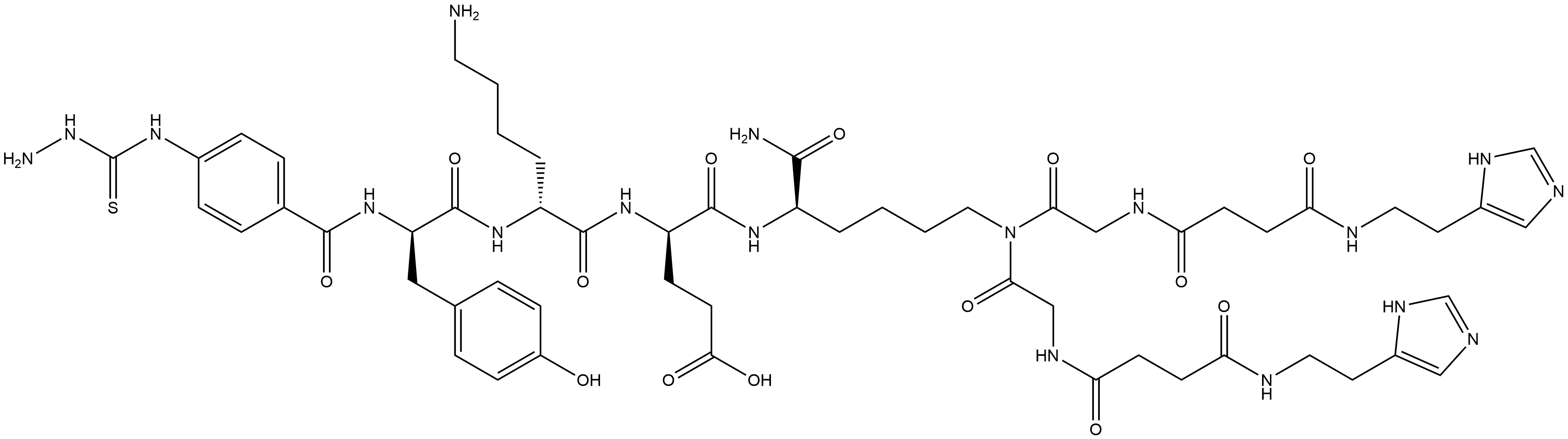 D-Lysinamide, N-[4-[(hydrazinylthioxomethyl)amino]benzoyl]-D-tyrosyl-N6-[N-[4-[[2-(1H-imidazol-5-yl)ethyl]amino]-1,4-dioxobutyl]glycyl]-D-lysyl-D-α-glutamyl-N6-[N-[4-[[2-(1H-imidazol-5-yl)ethyl]amino]-1,4-dioxobutyl]glycyl]- Struktur