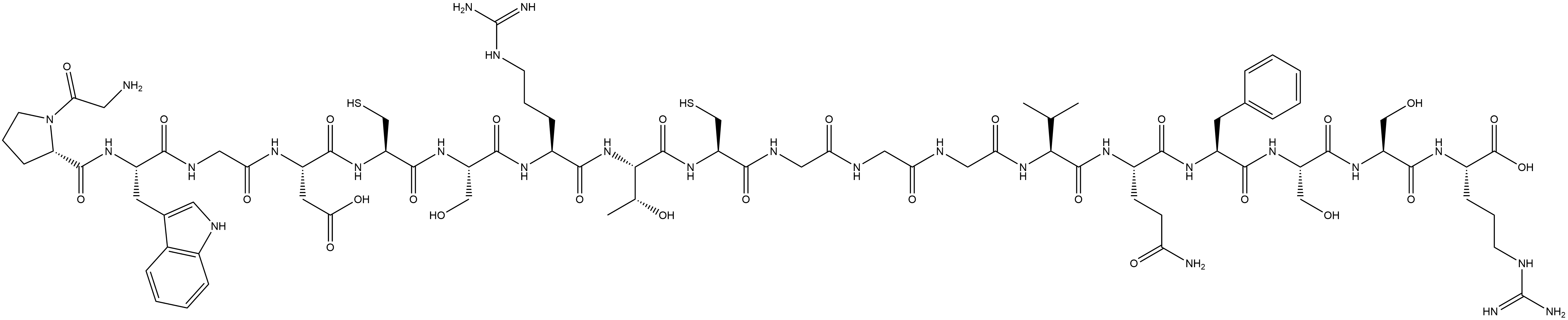 L-Arginine, glycyl-L-prolyl-L-tryptophylglycyl-L-α-aspartyl-L-cysteinyl-L-seryl-L-arginyl-L-threonyl-L-cysteinylglycylglycylglycyl-L-valyl-L-glutaminyl-L-phenylalanyl-L-seryl-L-seryl- Struktur