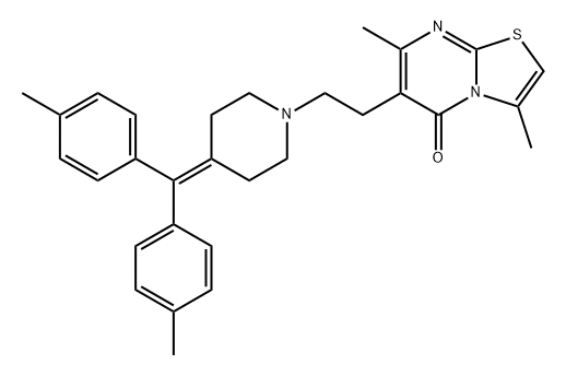 5H-Thiazolo[3,2-a]pyrimidin-5-one, 6-[2-[4-[bis(4-methylphenyl)methylene]-1-piperidinyl]ethyl]-3,7-dimethyl- Struktur