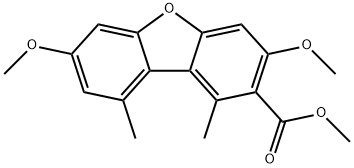 2-Dibenzofurancarboxylic acid, 3,7-dimethoxy-1,9-dimethyl-, methyl ester Struktur