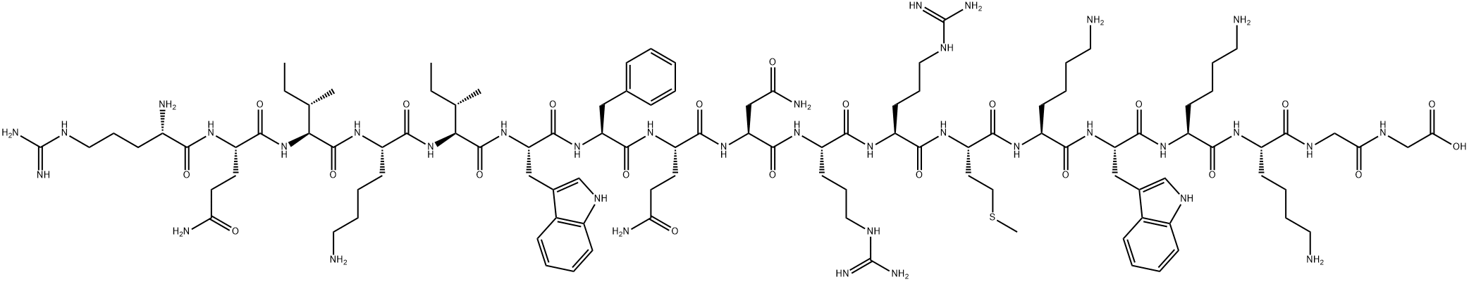 Glycine, L-arginyl-L-glutaminyl-L-isoleucyl-L-lysyl-L-isoleucyl-L-tryptophyl-L-phenylalanyl-L-glutaminyl-L-asparaginyl-L-arginyl-L-arginyl-L-methionyl-L-lysyl-L-tryptophyl-L-lysyl-L-lysylglycyl- Struktur