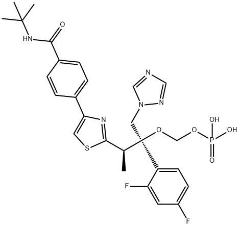 Benzamide, 4-[2-[(1R,2R)-2-(2,4-difluorophenyl)-1-methyl-2-[(phosphonooxy)methoxy]-3-(1H-1,2,4-triazol-1-yl)propyl]-4-thiazolyl]-N-(1,1-dimethylethyl)- Struktur