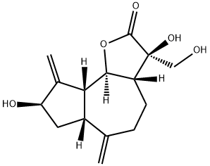 (3R)-3aβ,4,5,6,6aβ,7,8,9,9aβ,9bα-Decahydro-3β,8β-dihydroxy-3-(hydroxymethyl)-6,9-bis(methylene)azuleno[4,5-b]furan-2(3H)-one Struktur