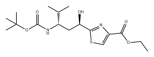 4-Thiazolecarboxylic acid, 2-[(1R,3S)-3-[[(1,1-dimethylethoxy)carbonyl]amino]-1-hydroxy-4-methylpentyl]-, ethyl ester Struktur