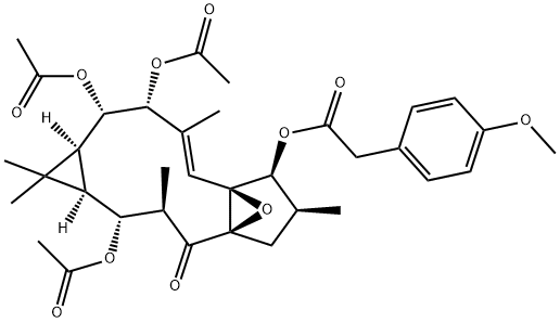 Benzeneacetic acid, 4-methoxy-, (1aR,2R,3R,4aR,6S,7S,7aS,8E,10R,11S,11aS)-2,10,11-tris(acetyloxy)-1,1a,2,3,4,6,7,10,11,11a-decahydro-1,1,3,6,9-pentamethyl-4-oxo-4a,7a-epoxy-5H-cyclopenta[a]cyclopropa[f]cycloundecen-7-yl ester Struktur