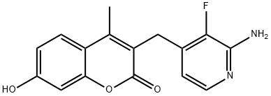 2H-1-Benzopyran-2-one, 3-[(2-amino-3-fluoro-4-pyridinyl)methyl]-7-hydroxy-4-methyl- Struktur