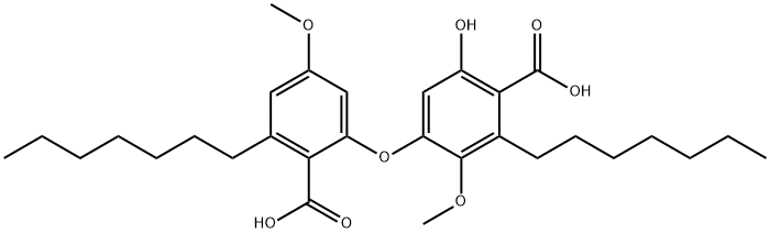 Benzoic acid, 4-(2-carboxy-3-heptyl-5-methoxyphenoxy)-2-heptyl-6-hydroxy-3-methoxy- Struktur