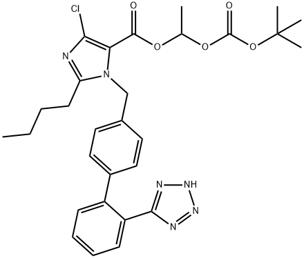 1H-Imidazole-5-carboxylic acid, 2-butyl-4-chloro-1-[[2'-(2H-tetrazol-5-yl)[1,1'-biphenyl]-4-yl]methyl]-, 1-[[(1,1-dimethylethoxy)carbonyl]oxy]ethyl ester Struktur