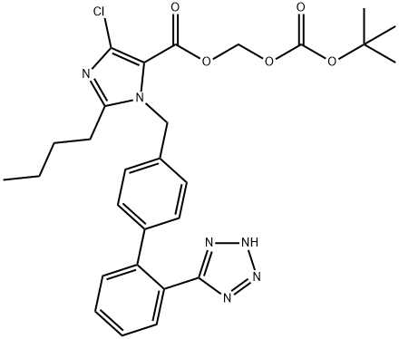 1H-Imidazole-5-carboxylic acid, 2-butyl-4-chloro-1-[[2'-(2H-tetrazol-5-yl)[1,1'-biphenyl]-4-yl]methyl]-, [[(1,1-dimethylethoxy)carbonyl]oxy]methyl ester Struktur