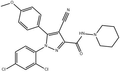 1H-Pyrazole-3-carboxamide, 4-cyano-1-(2,4-dichlorophenyl)-5-(4-methoxyphenyl)-N-1-piperidinyl- Struktur