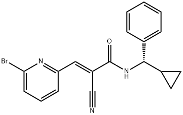 2-Propenamide, 3-(6-bromo-2-pyridinyl)-2-cyano-N-[(S)-cyclopropylphenylmethyl]-, (2E)- Struktur