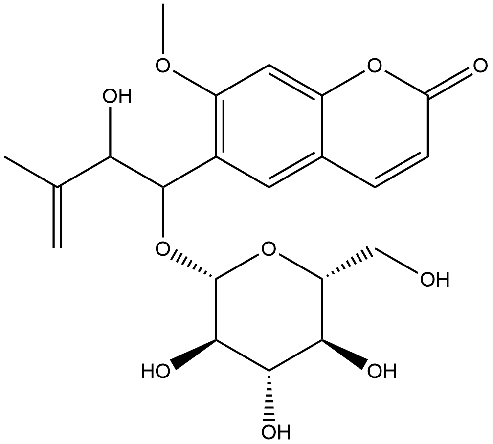 6-[1-(β-D-Glucopyranosyloxy)-2-hydroxy-3-methyl-3-buten-1-yl]-7-methoxy-2H-1-benzopyran-2-one Struktur