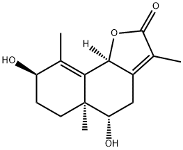 (5S)-5,5a,6,7,8,9bα-Hexahydro-5α,8β-dihydroxy-3,5aα,9-trimethylnaphtho[1,2-b]furan-2(4H)-one Struktur