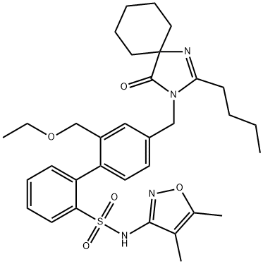 [1,1'-Biphenyl]-2-sulfonamide, 4'-[(2-butyl-4-oxo-1,3-diazaspiro[4.5]dec-1-en-3-yl)methyl]-N-(4,5-dimethyl-3-isoxazolyl)-2'-(ethoxymethyl)- Struktur