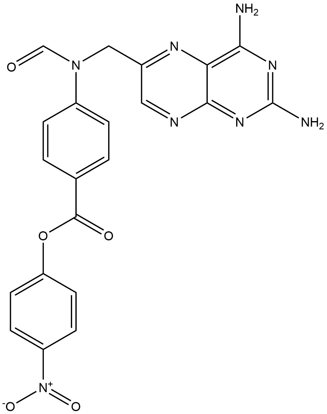 Benzoic acid, 4-[[(2,4-diamino-6-pteridinyl)methyl]formylamino]-, 4-nitrophenyl ester Struktur