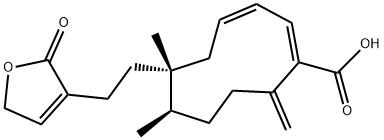 1,3-Cyclodecadiene-1-carboxylic acid, 6-[2-(2,5-dihydro-2-oxo-3-furanyl)ethyl]-6,7-dimethyl-10-methylene-, [6R-(1E,3Z,6R*,7R*)]- (9CI) Struktur