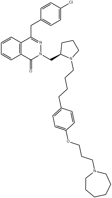 1(2H)-Phthalazinone, 4-[(4-chlorophenyl)methyl]-2-[[(2R)-1-[4-[4-[3-(hexahydro-1H-azepin-1-yl)propoxy]phenyl]butyl]-2-pyrrolidinyl]methyl]- Struktur