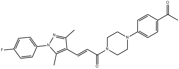 2-Propen-1-one, 1-[4-(4-acetylphenyl)-1-piperazinyl]-3-[1-(4-fluorophenyl)-3,5-dimethyl-1H-pyrazol-4-yl]-, (2E)- Struktur