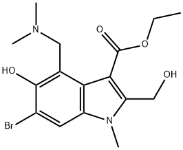 1H-Indole-3-carboxylic acid, 6-bromo-4-[(dimethylamino)methyl]-5-hydroxy-2-(hydroxymethyl)-1-methyl-, ethyl ester Struktur