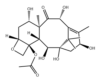 7,11-Methano-5H-cyclodeca[3,4]benz[1,2-b]oxet-5-one, 12b-(acetyloxy)-1,2a,3,4,4a,6,9,10,11,12,12a,12b-dodecahydro-4,6,9,11,12-pentahydroxy-4a,8,13,13-tetramethyl-, (2aR,4S,4aS,6R,9S,11S,12S,12aR,12bS)- Struktur