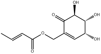 2-Butenoic acid, [(3R,4R,5S)-3,4,5-trihydroxy-6-oxo-1-cyclohexen-1-yl]methyl ester, (2E)- Struktur