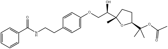 Benzamide, N-[2-[4-[(2R)-2-[(2S,5S)-5-[1-(acetyloxy)-1-methylethyl]tetrahydro-2-methyl-2-furanyl]-2-hydroxyethoxy]phenyl]ethyl]- (9CI) Struktur