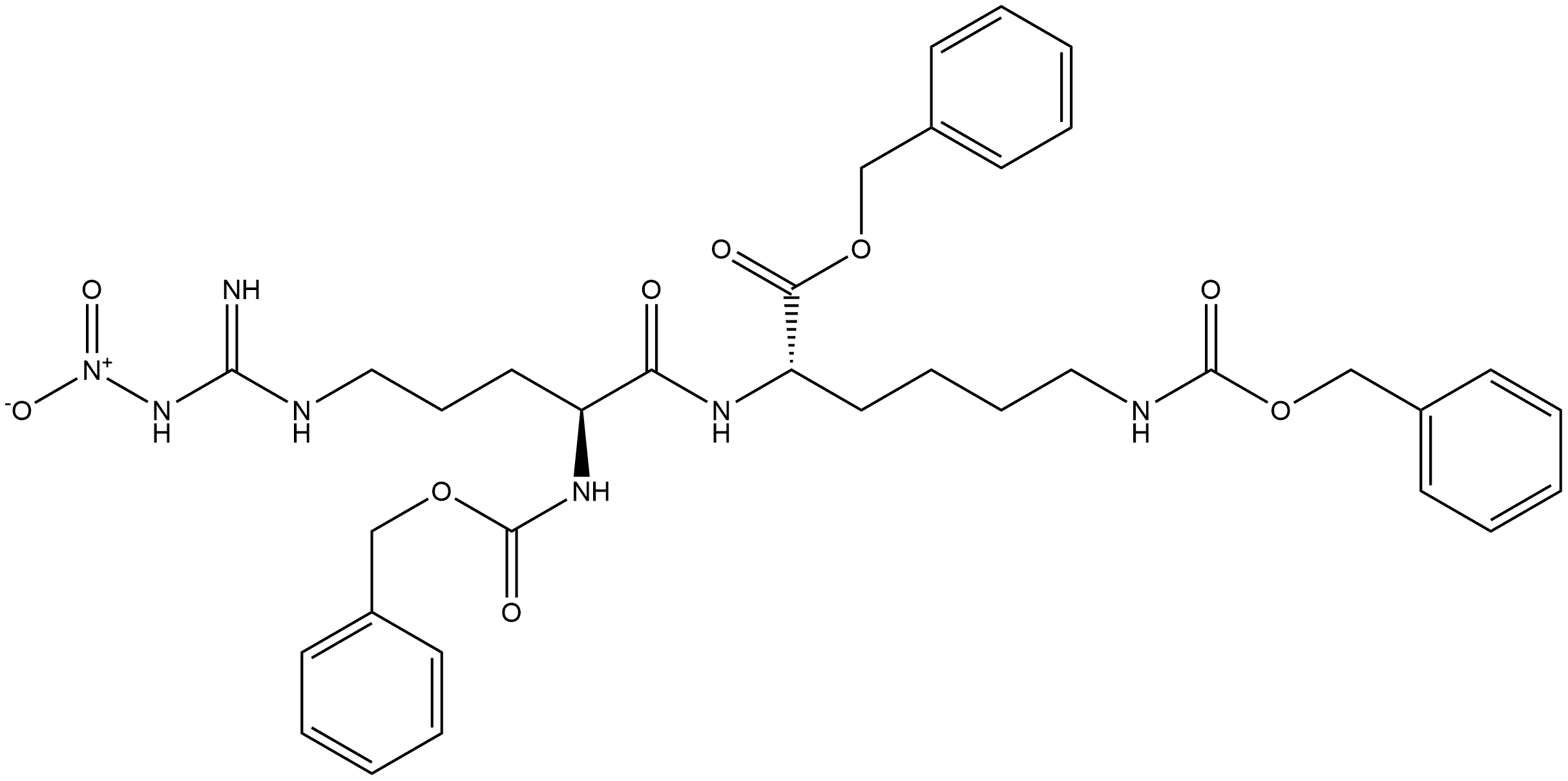 Lysine, N6-carboxy-N2-[N2-carboxy-N5-(nitroamidino)-L-ornithyl]-, tribenzyl ester (7CI) Struktur