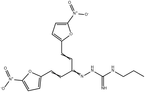 Hydrazinecarboximidamide, 2-3-(5-nitro-2-furanyl)-1-2-(5-nitro-2-furanyl)ethenyl-2-propenylidene-N-propyl- Struktur