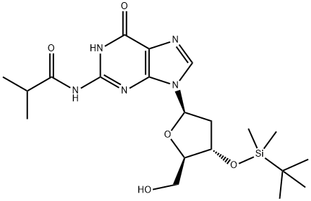 Guanosine, 2'-deoxy-3'-O-[(1,1-dimethylethyl)dimethylsilyl]-N-(2-methyl-1-oxopropyl)- Struktur