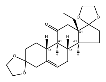 Gon-5-ene-3,11,17-trione, 13-ethyl-, cyclic 3,17-bis(1,2-ethanediyl acetal) Struktur