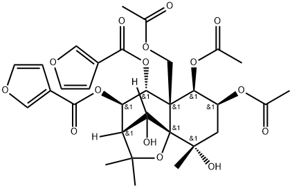 3-Furancarboxylic acid, 3,3'-[(3S,4R,5R,5aS,6R,7S,9S,9aS,10R)-6,7-bis(acetyloxy)-5a-[(acetyloxy)methyl]-9,10-dihydroxy-2,2,9-trimethyl-2H-3,9a-Methano-1-benzoxepin-4,5-diyl] ester Struktur