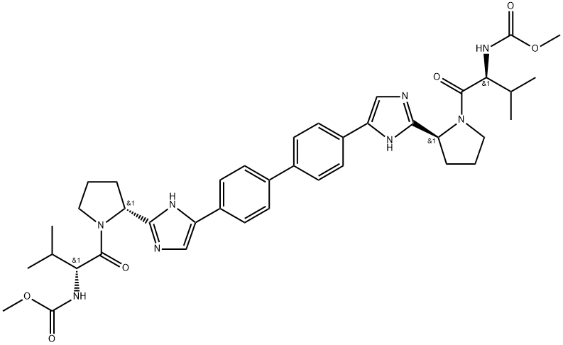 Daclatasvir impurity 7/Daclatasvir RRSS Isomer/dimethyl (2R,2'S)-1,1'-((2R,2'R)-2,2'-(5,5'-(biphenyl-4,4'-diyl)bis(1H-imidazole-5,2-diyl))bis(pyrrolidine-2,1-diyl))bis(3-methyl-1-oxobutane-2,1-diyl)dicarbamate Struktur