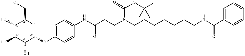 Carbamic acid, N-[7-(benzoylamino)heptyl]-N-[3-[[4-(α-D-glucopyranosyloxy)phenyl]amino]-3-oxopropyl]-, 1,1-dimethylethyl ester Struktur