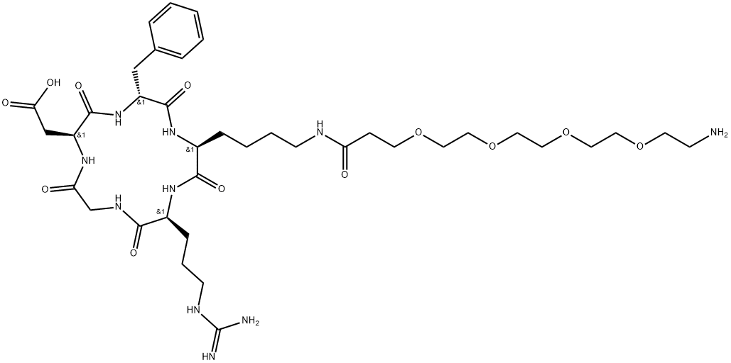 Cyclo[L-arginylglycyl-L-α-aspartyl-D-phenylalanyl-N6-(15-amino-1-oxo-4,7,10,13-tetraoxapentadec-1-yl)-L-lysyl] Struktur