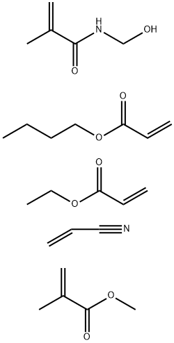 2-Propenoic acid, 2-methyl-, methyl ester, polymer with butyl 2-propenoate, ethyl 2-propenoate, N-(hydroxymethyl)-2-methyl-2-propenamide and 2-propenenitrile Struktur