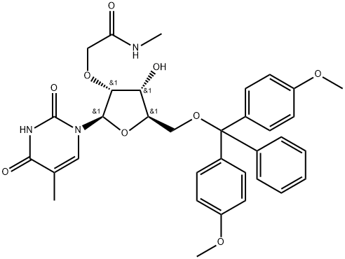 Uridine, 5'-O-[bis(4-methoxyphenyl)phenylmethyl]-5-methyl-2'-O-[2-(methylamino)-2-oxoethyl]- Struktur