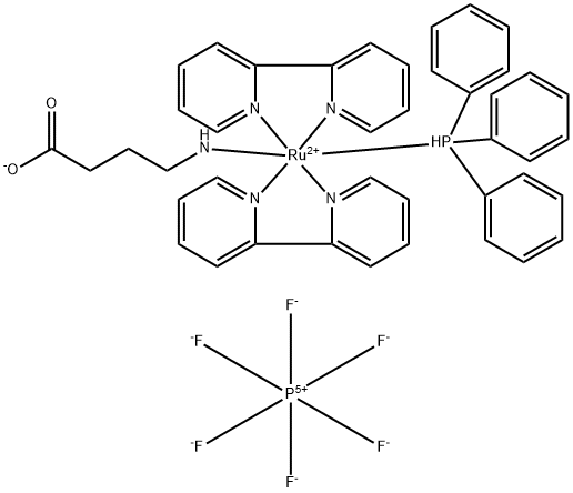 (bis(2,2'-Bipyridine-N,N')triphenylphosphine)-4-aminobutyricacidrutheniumhexafluorophosphatecomplex Struktur