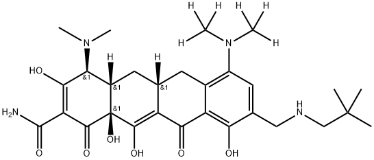 2-Naphthacenecarboxamide, 4-(dimethylamino)-7-[di(methyl-d3)amino]-9-[[(2,2-dimethylpropyl)amino]methyl]-1,4,4a,5,5a,6,11,12a-octahydro-3,10,12,12a-tetrahydroxy-1,11-dioxo-, (4S,4aS,5aR,12aS)- Struktur