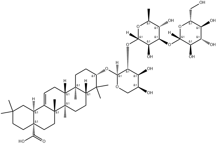 齊墩果酸-3-O-Β-D葡萄糖( 1→3)-Α-L-鼠李糖(1→2)-Α-L-阿拉伯糖苷(標(biāo)準(zhǔn)品) 結(jié)構(gòu)式