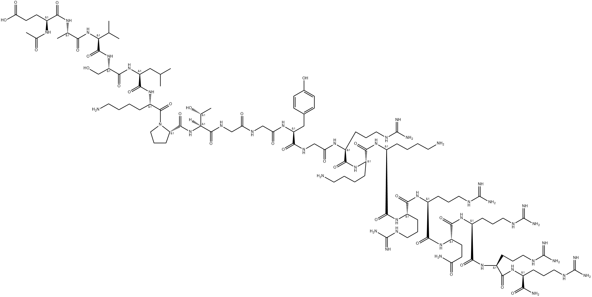 L-Argininamide, N-acetyl-L-α-glutamyl-L-alanyl-L-valyl-L-seryl-L-leucyl-L-lysyl-L-prolyl-L-threonylglycylglycyl-L-tyrosylglycyl-L-arginyl-L-lysyl-L-lysyl-L-arginyl-L-arginyl-L-glutaminyl-L-arginyl-L-arginyl- Struktur