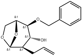 .beta.-D-Glucopyranose, 1,6-anhydro-2-deoxy-4-O-(phenylmethyl)-2-(2-propenyl)- Struktur