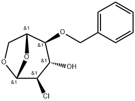 .beta.-D-Glucopyranose, 1,6-anhydro-2-chloro-2-deoxy-4-O-(phenylmethyl)- Struktur