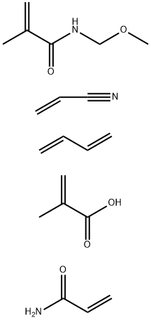 2-Propenoic acid, 2-methyl-, polymer with 1,3-butadiene, N-(methoxymethyl)-2-methyl-2-propenamide, 2-propenamide and 2-propenenitrile Struktur