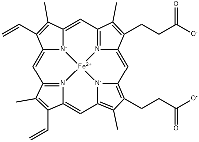 [dihydrogen 3,7,12,17-tetramethyl-8,13-divinyl-2,18-porphinedipropiona to(2-)]-iron Struktur