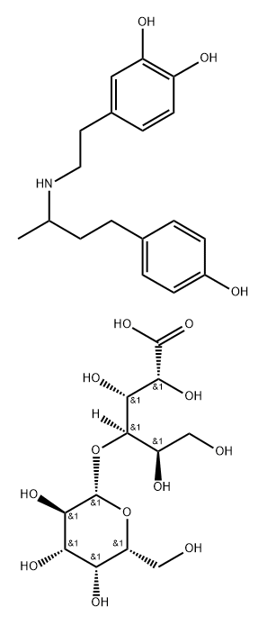 4-[2-[4-(4-hydroxyphenyl)butan-2-ylamino]ethyl]benzene-1,2-diol: (2R,3S,4R,5R)-2,3,5,6-tetrahydroxy-4-[(2S,3R,4S,5S,6R)-3,4,5-trihydroxy-6-(hydroxymethyl)oxan-2-yl]oxy-hexanoic acid Struktur