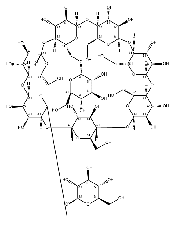 6(1),6(3)-di-O-(alpha-glucopyranosyl)cyclomaltoheptaose Struktur