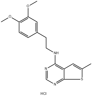 Thieno[2,3-d]pyrimidin-4-amine, N-[2-(3,4-dimethoxyphenyl)ethyl]-6-methyl-, hydrochloride (1:1) Struktur