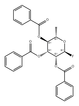 2,3,4-Tri-O-benzoyl-a-L-rhamnopyranosyl fluoride Struktur