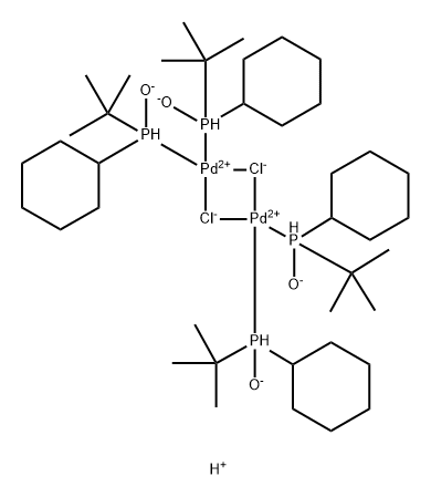 Palladate(2-), di-μ-chlorotetrakis[P-cyclohexyl-P-(1,1-dimethylethyl)phosphinito-P]di-, hydrogen (1:2) Struktur