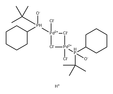 Palladate(2-), di-μ-chlorodichlorobis[P-cyclohexyl-P-(1,1-dimethylethyl)phosphinito-P]di-, hydrogen (1:2) Struktur